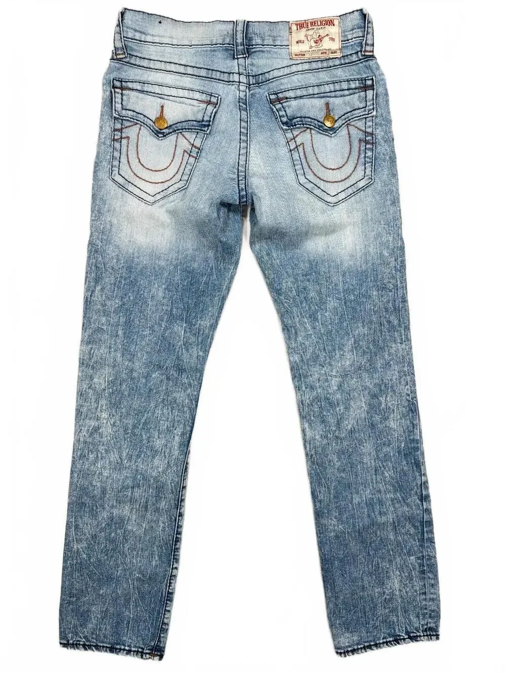 True Religion Ricky Acid Wash Straight Leg Jeans 30x33 Horseshoe Flap Pockets
